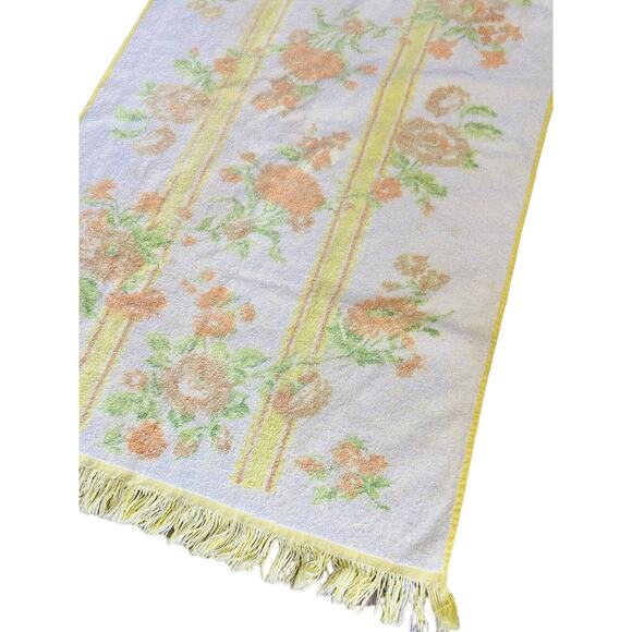 Retro Cannon Mod Yellow Orange Green Floral Bath Towel Fringe Cotton Vintage Flo - Picture 3 of 12
